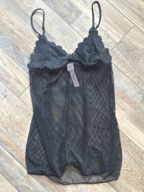 Savage X Fenty Black Floral Glow Lace & Mesh Slip - Size Medium